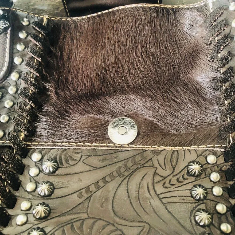 Montana West Trinity Ranch Hair on Cowhide Tooled Leather Concealed Carry Bag
